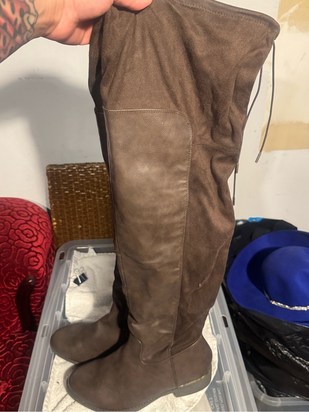 JustFab Brown Over-the-Knee Suede & Leather Boots